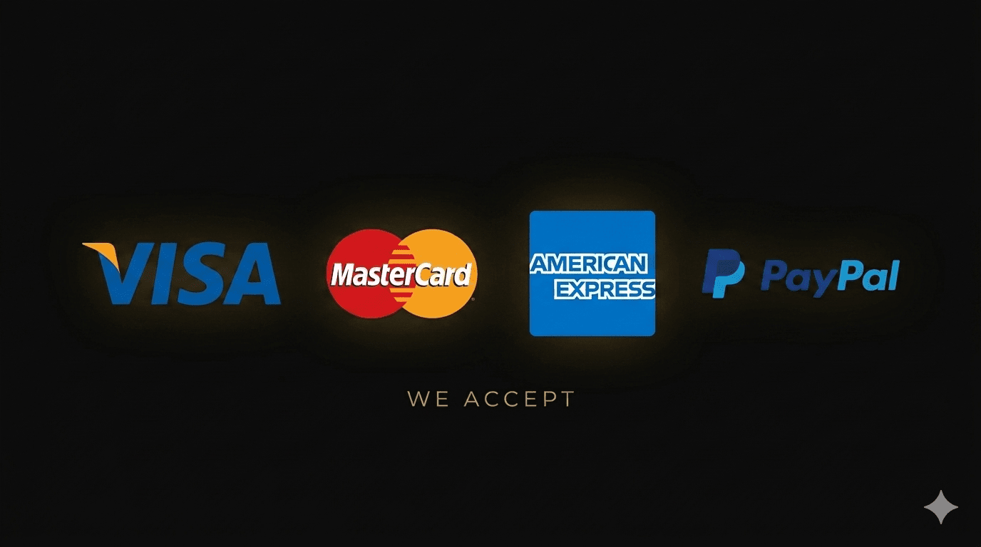 Accepted payment methods at Drive Milano: Visa, Mastercard, American Express, and PayPal for luxury chauffeur services