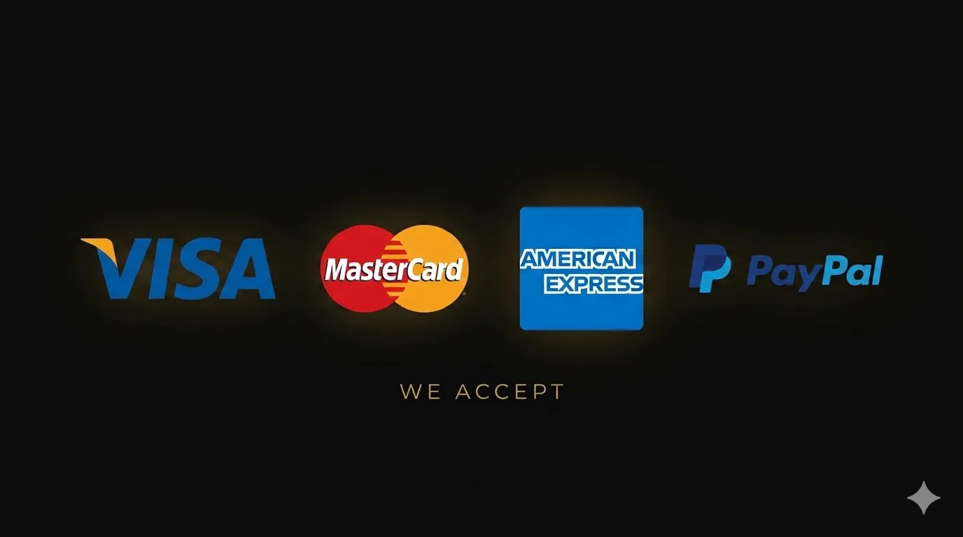 Accepted payment methods at Drive Milano: Visa, Mastercard, American Express, and PayPal for luxury chauffeur services