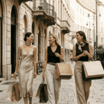 Three Elegant Women Shopping on Via Montenapoleone in Milan, Italy